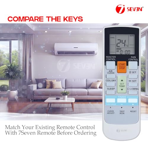 Image of 7SEVEN Compatible with O General Ac Remote AR-RY12 Model 107 Suitable for 1 1.5 2 ton Split or Window Fujitsu Air Conditioner - Match Keys Exactly with Existing OGeneral AC Remote Function