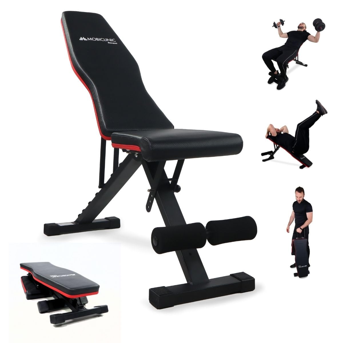 Mobiclinic® fitness, Ławka treningowa, Składana, Udźwig 200 kg, Regulowane siedzisko i oparcie, Flexfit, Wielofunkcyjna, Trening całego ciał, Mocna stabilna, Domowa łownia