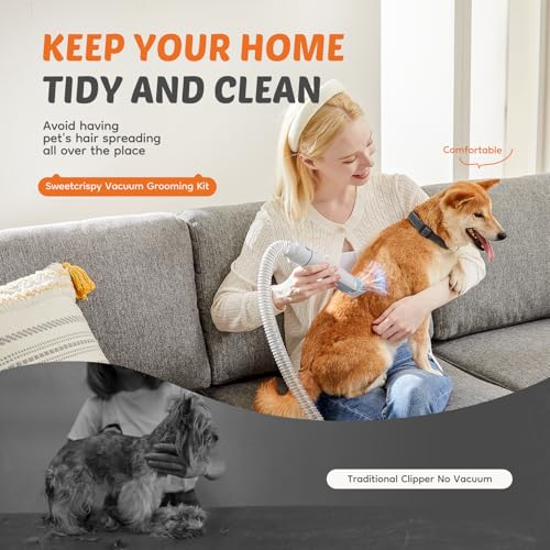 Image of DUMOS Pet Grooming Vacuum Kit, 3 Adjustable Suction Modes Dog Hair Clipper, 5 Professional Grooming Tools with Low Noise Cat Hair Clippers, 2.5L, Gray