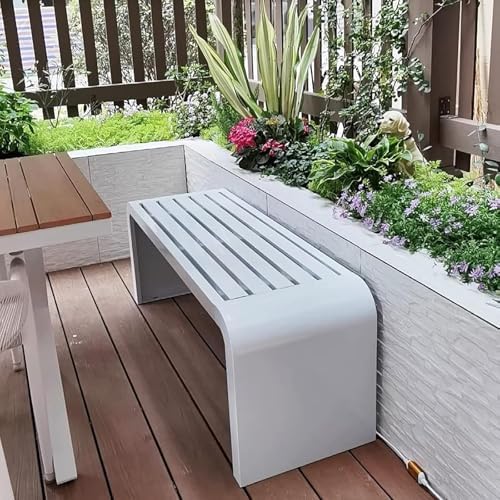 Durable Steel Frame Backless Outdoor Bench, Metal Garden Patio Seat for Park & Porch, Weather-Resistant 39.3" x 15.8" x 17.8", Elegant White Finish