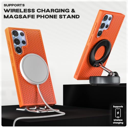 Image of Outlouders Back Cover for Samsung Galaxy S23 Ultra 5G | Honeycomb Cooling Design | Silicone Heat Dissipation | Mag-Safe Compatible | Shockproof Camera Protection Bumper Case (Orange Mag-Safe)