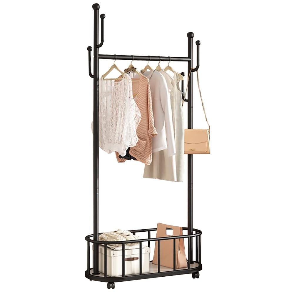 FGXHHS Heavy Duty Freestanding Metal Coat Rack with Storage Shelves and Hooks, 100kg Capacity, Ideal for Hallway Entryway Organization