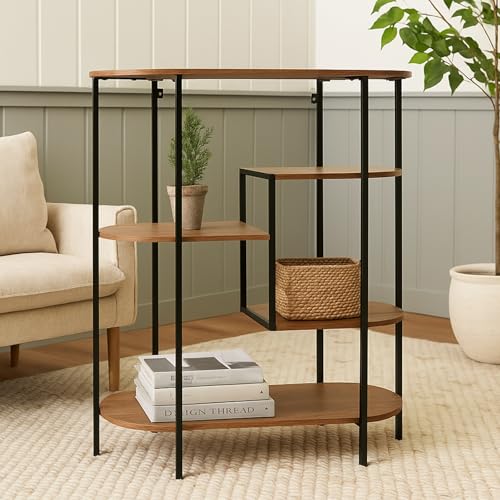 Gr8 Home Geometric Wooden Metal Open Oval Curved Shelving Unit Display Shelf Bookcase Bookshelf Side Storage Shelves Console Table