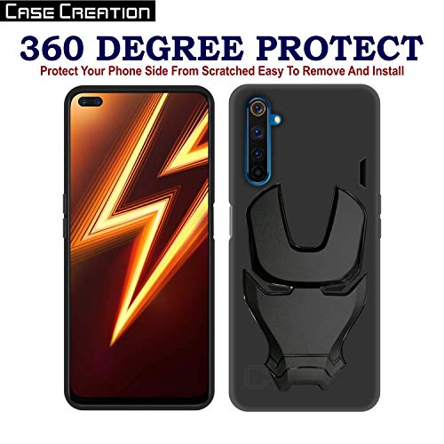 Image of COVERLY Official 3D Touch Feel Trending Avengers Logo Mask Soft Rugged Grip Silicone Iron Man Super Power Cartoon Movie Engraved Silicone Matte Back Cover for Realme 6 (6.53 inch) - Black