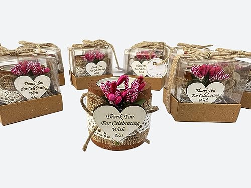 wedding favor, Pack of 10 Wood Tealight Candle Holder, Bridal Shower, Thank You Gifts, Wedding Party Favors for Guests, Wooden Cylinder Candle Holders for Table Centerpiece (DARK BROWN- RED FLOWERS) - Image 2