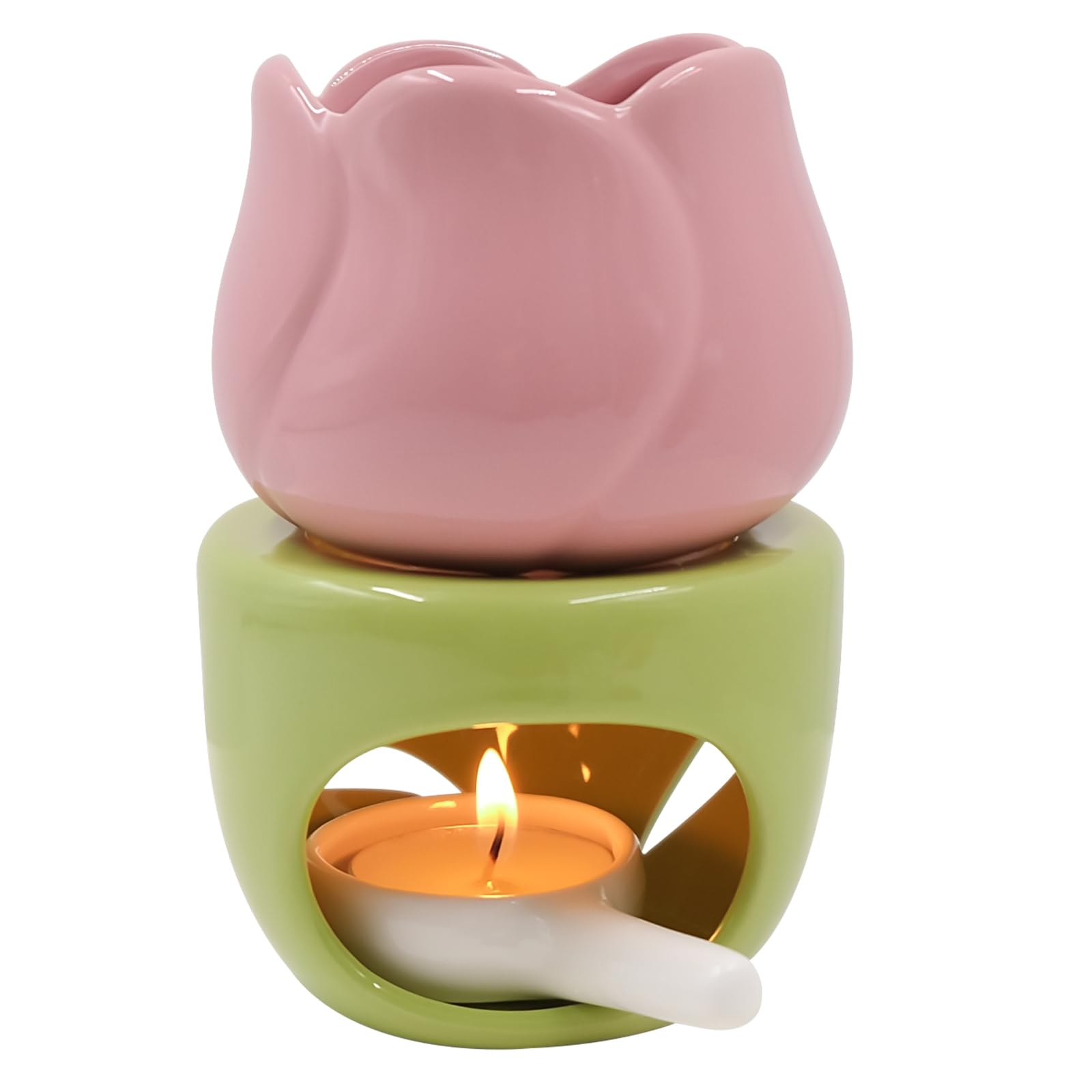 Fahibin Ceramic Oil Candle Diffuser Tealight, Ceramic Essential Oil Burner, Wax Melt Burner with Candle Spoon for Home Bedroom Decor, Pink