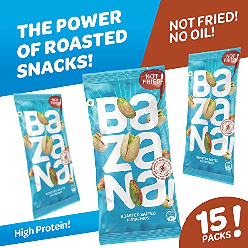 Image of Bazana Premium California Roasted & Salted Pistachios | 432g (18g x 24 Packs) | Crunchy, Tasty & Healthy Pista | High Protein, Fiber-Rich, Gluten-Free & Low-Calorie Snack