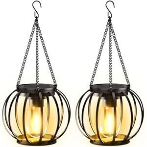 BUCASA Solarlampen für Außen Hängend, 2 Stück Metall Solar Laternen für Draußen mit Größer LED-Glühbirne, IP65 Wasserdicht Solarleuchten Gartendeko mit Haken und Kette für Terrasse Rasen Balkon Hof