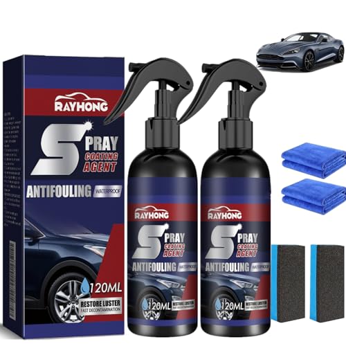 2Pcs Rayhong Spray Coating Agent Multi-functional Coating Renewal Agent, 3 in 1 High Protection Quick Car Coating Spray, Nanotechnology Plastic Parts Refurbish Agent(120ml)