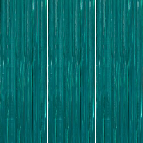 Image of PartyWoo Teal Streamers Backdrop 3pcs Turquoise Foil Fringe Streamer Curtain 8.2FT Tinsel Backdrop for Birthday Gender Reveal Baby Shower Graduation Pool Mermaid Under The Sea Party Decorations