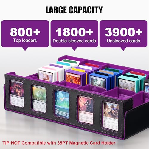 Image of Kabinka Trading Card Storage Box with Commander Display, 5-Row Deck Case with Removable Lid; 3900+ Card Deck Box for MTG TCG Sports Card, 5 Top Loaders, 5 Stoppers, 48 Dividers,1 Dice Tray