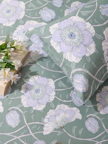 Image of Mafatlal 144 TC Fern Single Bed Sheet 90 x 60 Inch | Beautiful Printed Bedding | Soft Comfortable Material | Bedroom Bed Cover | Everyday Home Use | Pillow Cover Included|Eucalyptus Green