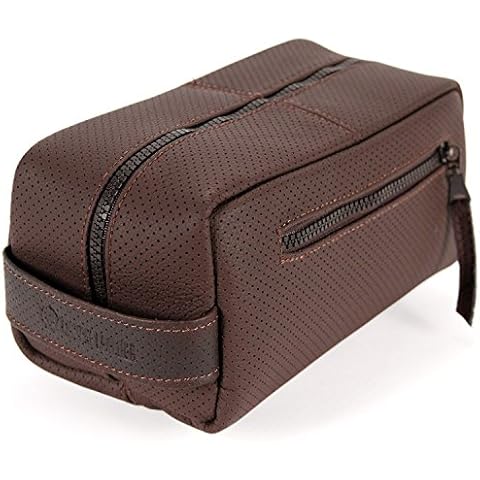 Logical Leather Toiletry Bag - Genuine Leather Dopp Kit Shaving Tote - Brown Cover