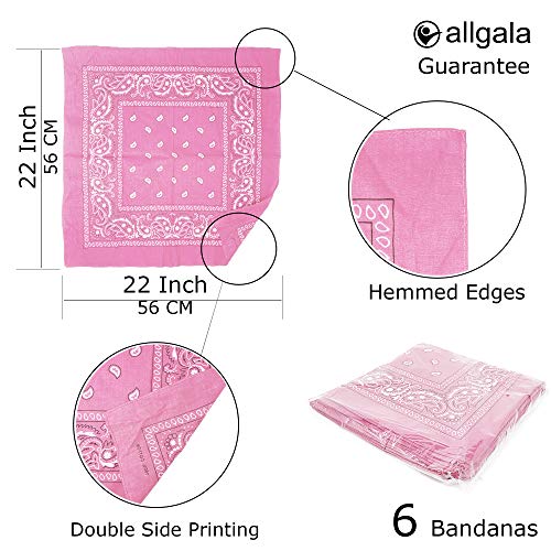 allgala 12 Pack 100% Cotton Premium Bandanas Head Band Wrap Scarf-Light Pink-HA55909