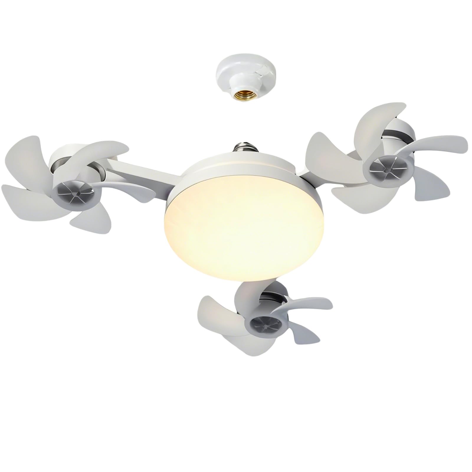 Ceiling Fan with Lights and Remote, Quiet Ceiling Fan Light 3 Speeds Fan Light LED Dimmable 3 Color Light Bulb Fan E27 Screw-in for Bedroom, Kitchen, Garage, Living Room (White-3 Head)