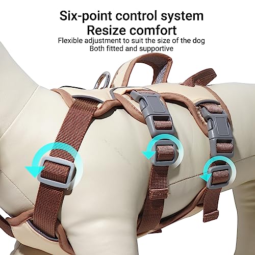 LiebeDD Hundegeschirr für Kleine Mittelgroße Hunde Welpen Geschirr, Anti Zug Geschirr Hund Sicherheitsgeschirr Ausbruchsicher, Panikgeschirr für Hunde Zuggeschirr Hund, Beige, S
