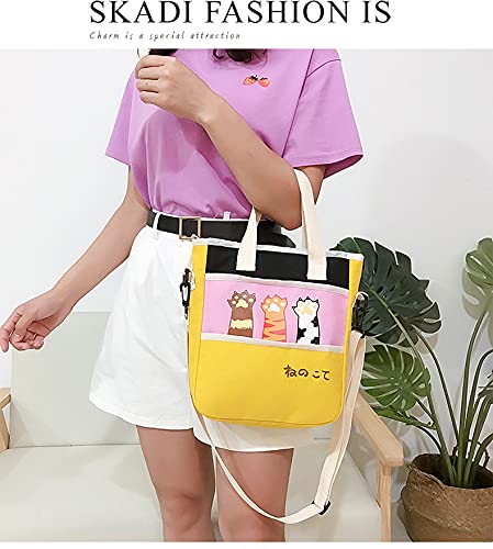 Image of Women's Canvas Cat Print Shoulder Bag - Cat Graphic Hobo Crossbody Handbag