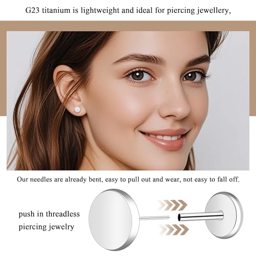 ZDE Women Earrings Threadless Flat Back Dot Earrings Titanium Hypoallergenic Cartilage Non-Nickel Black Push in Earrings Studs for Sensitive Ears Simple Classic Earstuds3