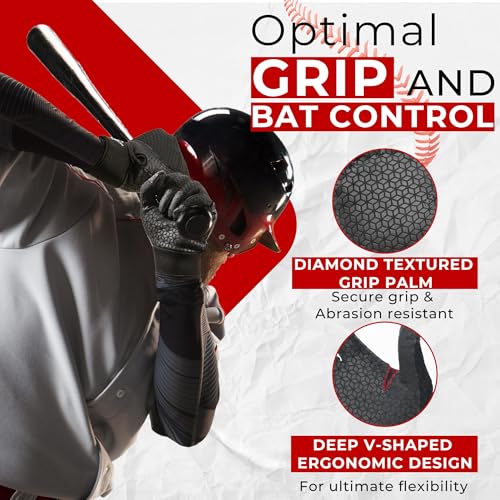 Image of HANDLANDY Baseball Batting Gloves for Adult Youth, Grip Breathable Softball Batting Gloves Fit Men Kids Boys Girls