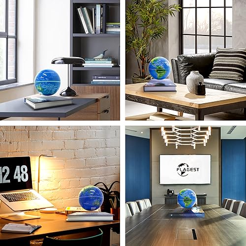 Image of Flagest Magnetic Levitation Floating Globe With Rotating Book Base - Desk Bookshelf Showcase Decoration for Home, Office, Classroom, Shop - Gradient Night Light Color - Birthday