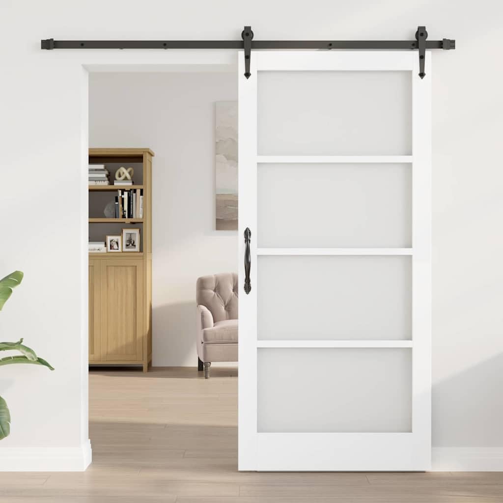 Mangloder - Porta scorrevole bianca e nera, 93 x 202 cm, in legno massello di pino e vetro, per interni, scorrevole, salvaspazio, design moderno, durevole, per soggiorno, camera da letto, cucina
