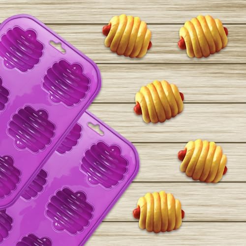 Butabeishy Silikon Backform für Hot Dog Brötchen, 6 Mulden, 28,5 x 19,5 cm, Lila, Spülmaschinenfest