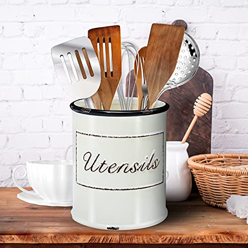 Kopmath Extra Large Utensil Holder For Long Cooking Tools, 7.2'' Deep And Wide Opening, Rustic Farmhouse Utensil Holder, No Tipping Over, Dishwasher Safe, Ceramic Utensil Crock For Long Spoon Spatula #TOP4