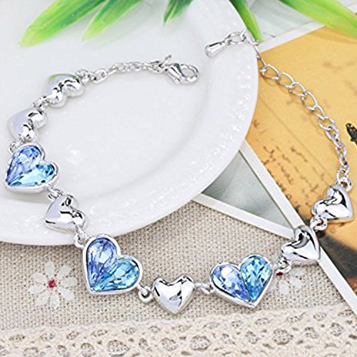 Crystal Dual Heart Love Bracelet in Blue