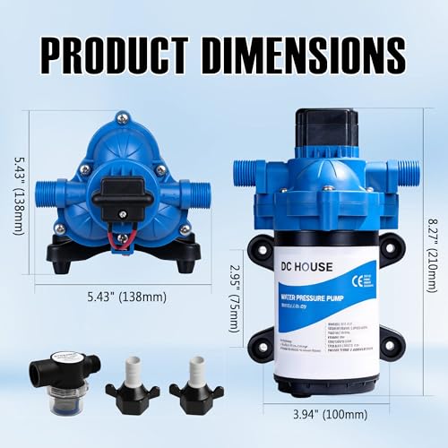 Image of DC HOUSE 33 Series 12V RV Water Pump 3.5GPM 45PSI, 3-Chamber Diaphragm Pump with Built-in Pressure Switch, Quiet Self-Priming Demand Pump for Camper, Boat, Cabin, Off-Grid System
