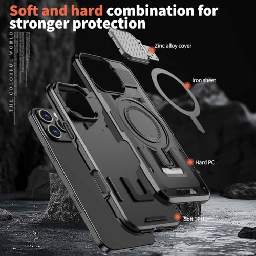 Designed for iPhone 17 Pro Max Case, Full Camera Protection, Built-in Invisible Kickstand, Heavy Duty Rugged Case with Dual-Layer Shockproof, Wireless Charging Compatible (Black) by Generic - Used condition - Image 4