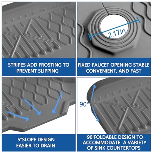 Image of Sink Splash Guard Gen2-17 inch x 6'' Kitchen Sink Accessories,Silicone Sink Mat Splash Guard,fit for Countertop, Bathroom,Farmhouse,RV by EBIGIC (Grey)
