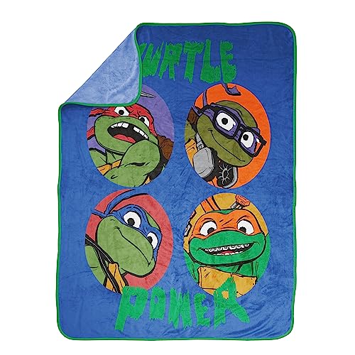 Image of Jay Franco Plush Throw Blanket - 46 inch x 60 inch Inches Kids Hero Soft & Cozy Fleece Throw for Bedroom & Couch Decor, Official Licensed Product, Blue - Teenage Mutant Ninja Turtles