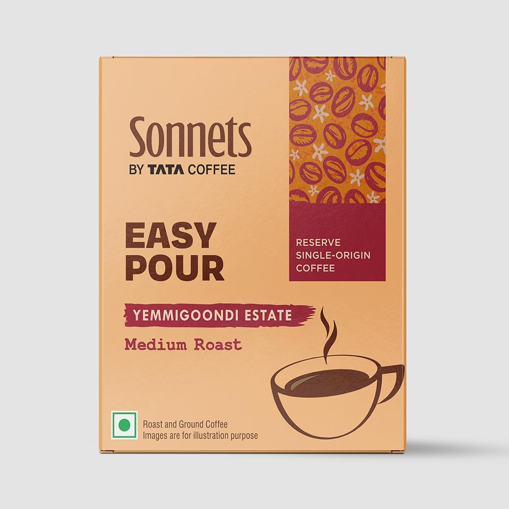 Sonnets by Tata Coffee, Easy Pour, Yemmigoondi Estate, Medium Roast & Ground Coffee,Tasting Notes of Winey, Cheese, & Roasted Hazelnuts, 5 Easy Pour Bags (B0CSZ3P5WH) Amazon Price History, Amazon Price Tracker