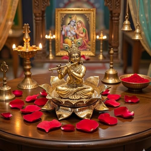 Image of Pure Brass Lotus Kamal Asan Singhasan for Hindu Lords Laxmi, Krishna, Ram (12 * 7 cm)