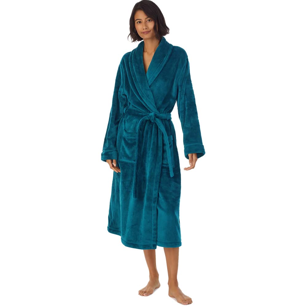 HOLOVE Women's Warm Hooded Fleece Bathrobe Cozy Long Spa Robes for Ladies