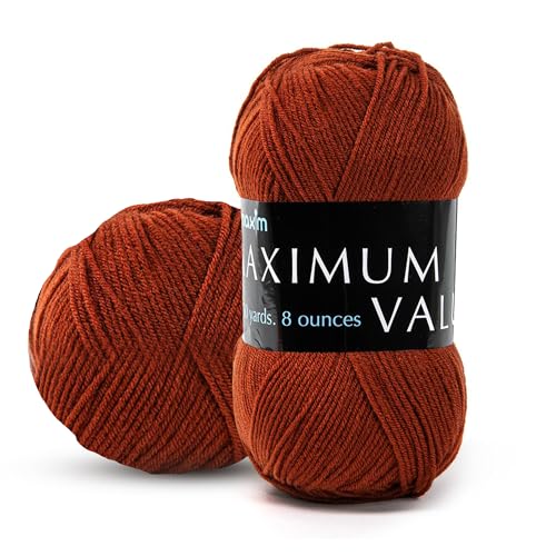 Image of Mary Maxim Maximum Value Acrylic Yarn for Crocheting and Knitting, Soft Worsted Weight Yarn 4, Ideal for Blankets, Sweaters, Hats, and Scarves, 8 oz Skein (474 Yds), Copper - 1 Skein