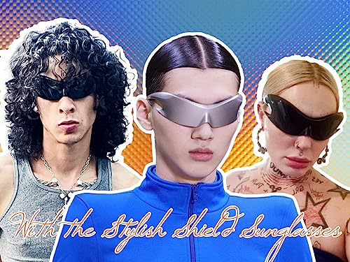 FEISEDY Futuristic Sunglasses, Fashion Alien Y2K Wrap Around for Women Men B41353