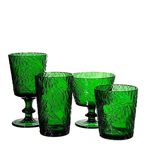 Jomop Handmade Pressed Colored Stemmed Wine Glasses Set Green Set Of 4 Retro (4, Wine Goblet) #TOP4