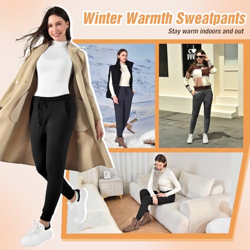 Walifrey Fleece Lined Joggers for Women with Pocket Brown XS - image 6