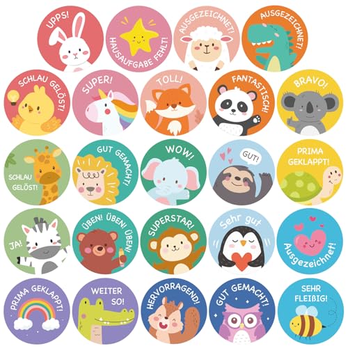 MEJOSER 960 Stk. Belohnungsaufkleber Tier Motivationsaufkleber für Kinder 24 Motive Lehrer Sticker Einschulung Schulkind Aufkleber Lehrerbedarf Motivationssticker Grundschule Kindergarten Geschenk