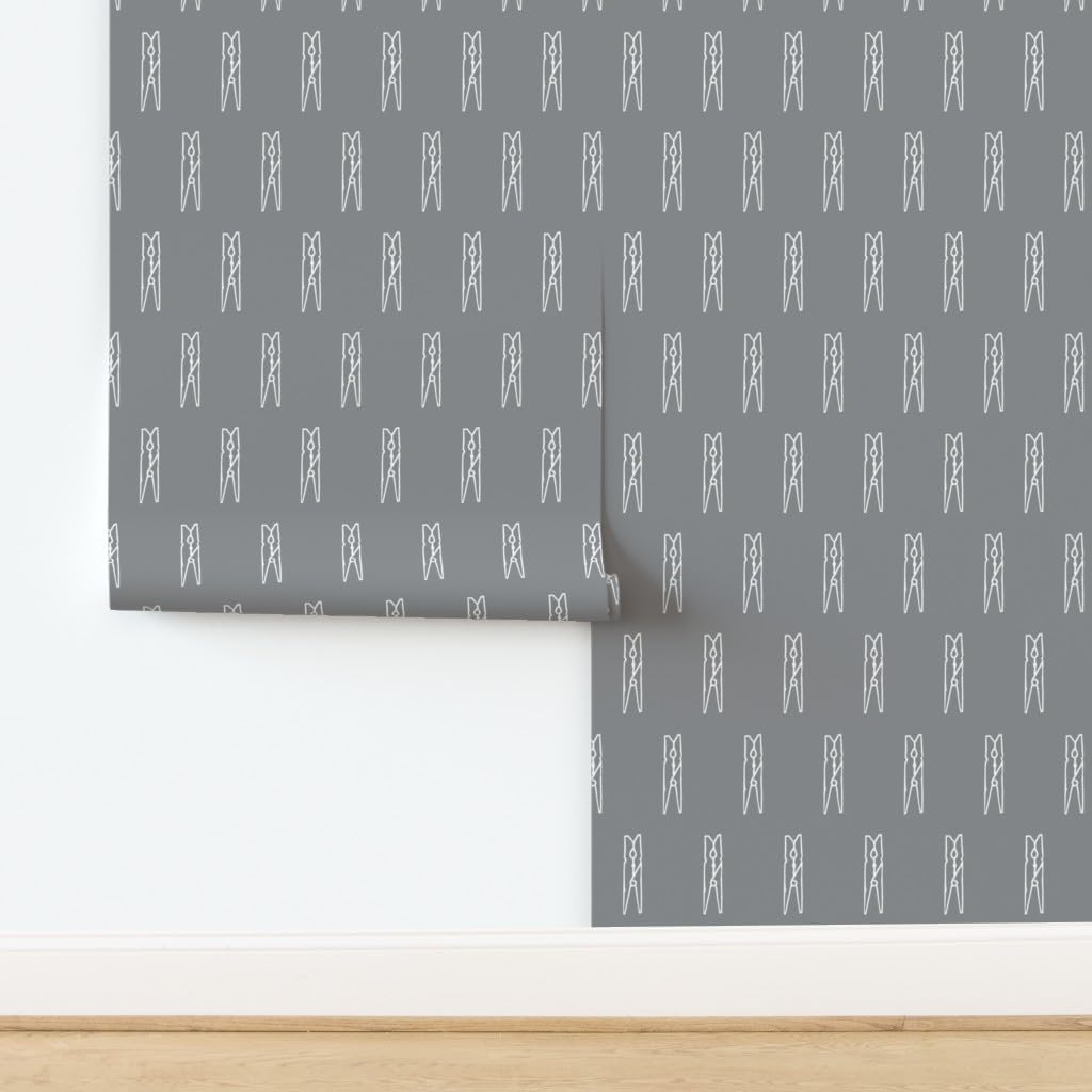 Spoonflower Commercial Grade Wallpaper 27ft x 2ft - Slate Gray Laundry Sketch Bold Modern Graphic Novelty Simple White Traditional Wallpaper