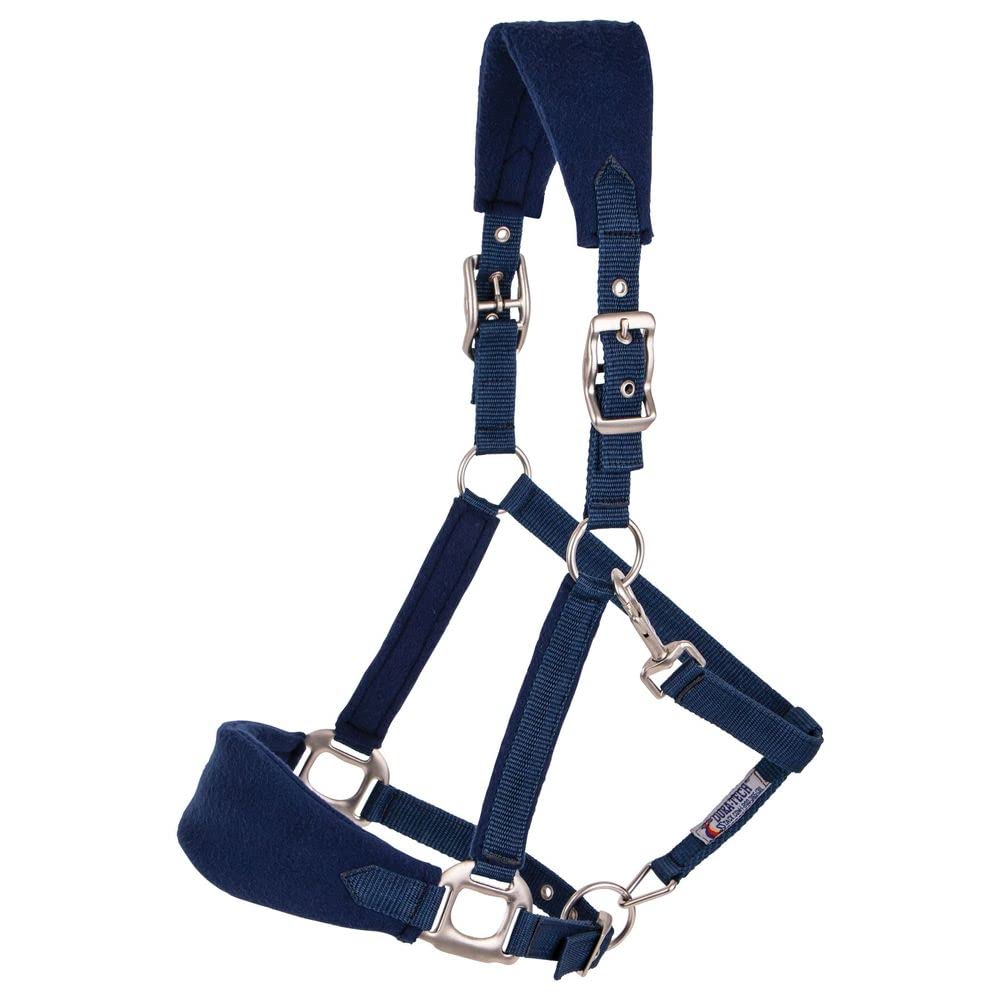 Schneiders Dura-Tech Fleece Lined Web Halter for Horses | Ultimate Horse Comfort | Prevents Rubs | Adjustable Fit | Great for Trailering & Shows | Color Navy | Size Full Size
