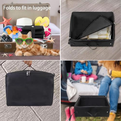 Caja de arena portátil para gatos pequeña plegable con tapa y asa miniatura 5