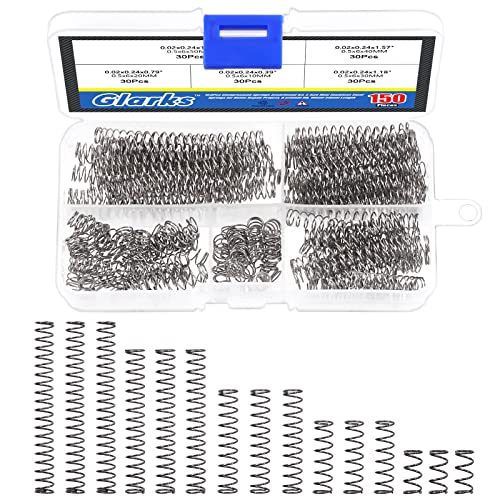 Glarks 150Pcs Compression Springs Assortment Kit, 5 Size Mini Stainless Steel Springs for Home Repair Project, 0.5x6mm OD, 10mm-50mm Length