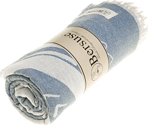 Bersuse 100% Cotton Kona Dual Layer Turkish Towel - 37X70 Inches, Grey Blue #TOP3