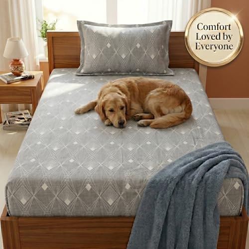 Image of Mafatlal 125 GSM Merino Single Size Bedsheet with Pillow Cover | 90 x 60 Inches | Soft, Breathable & Lightweight | Grey