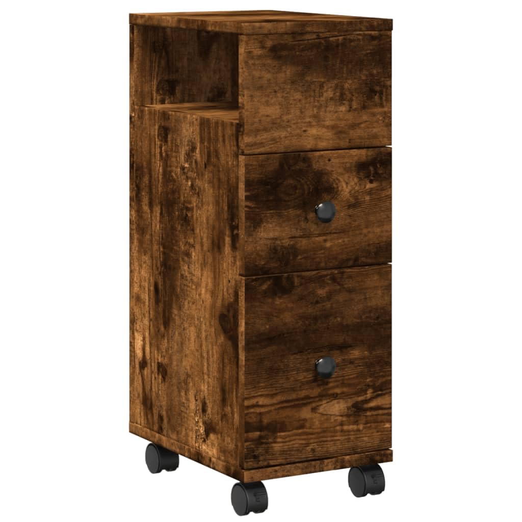 Mobile Bagno Stretto con Ruote Rovere Fumo Truciolato 2 Cassetti 23x33x65