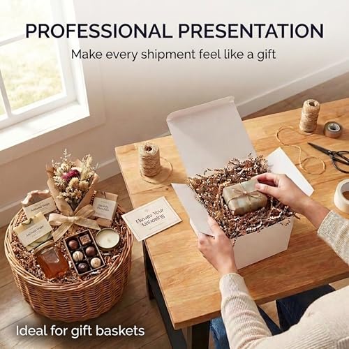 Image of BOX USA Kraft Crinkle Paper Filler (40lb) - Shredded Paper for Basket Stuffing, Shipping, Packaging, Confetti, Crafts & Holidays - Crinkle Cut