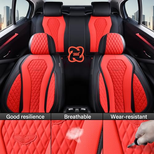 Image of Coverado Car Seat Covers, Seat Covers Full Set, Red Car Seat Cover, Auto Seat Covers Front Seats Rear Seat Cover, Luxury Car Seat Cushion,Leather Seat Cover Seat Protector Universal Fit Most Cars