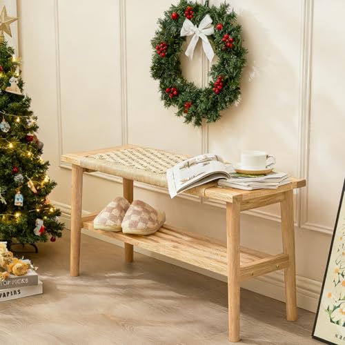 Solid Wood Narrow Storage Bench with Oak Frame